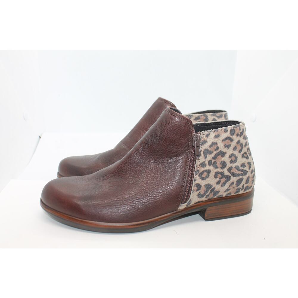 Naot Helm Cheetah Suede and Brown Leather Ankle Boots sz 8 US / EU 39